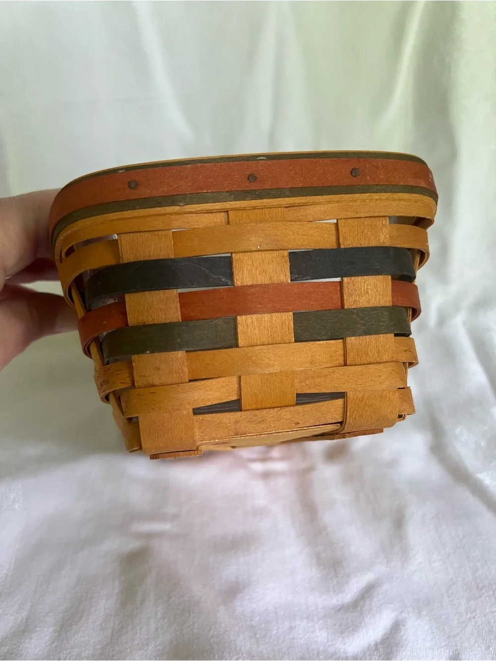 Longaberger Rectangular Woven Basket in Orange, Black & Natural
